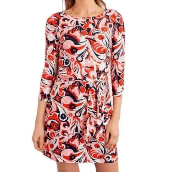 Boden | Dresses | Boden Sylvia Sz 6p Petite Tie Waist Jersey Dress Red  Floral Print 34 Sleeve | Poshmark